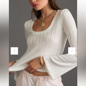 By Anthropologie Pointelle Flare-Sleeve Top